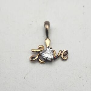 925 Sterling Silver Love Pendant Heart Trillion CZ Script Charm Marked RL 1/2"